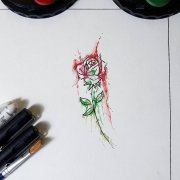 水彩玫瑰纹身手稿