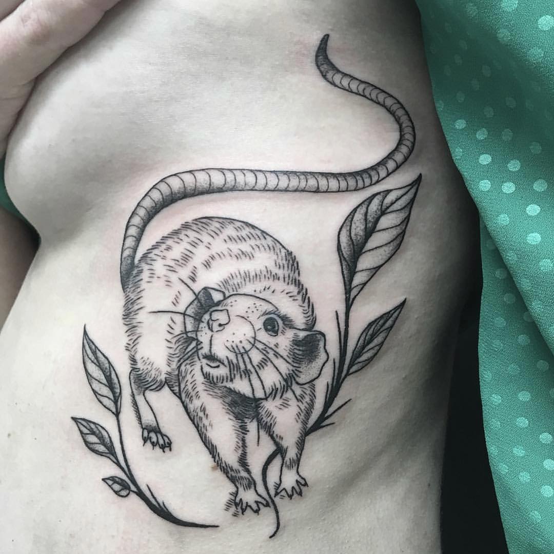 后背肩胛写实老鼠纹身图案 - 兰州纹彩刺青