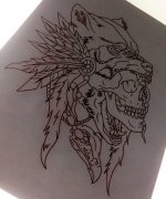 印第安骷髅狼纹身手稿