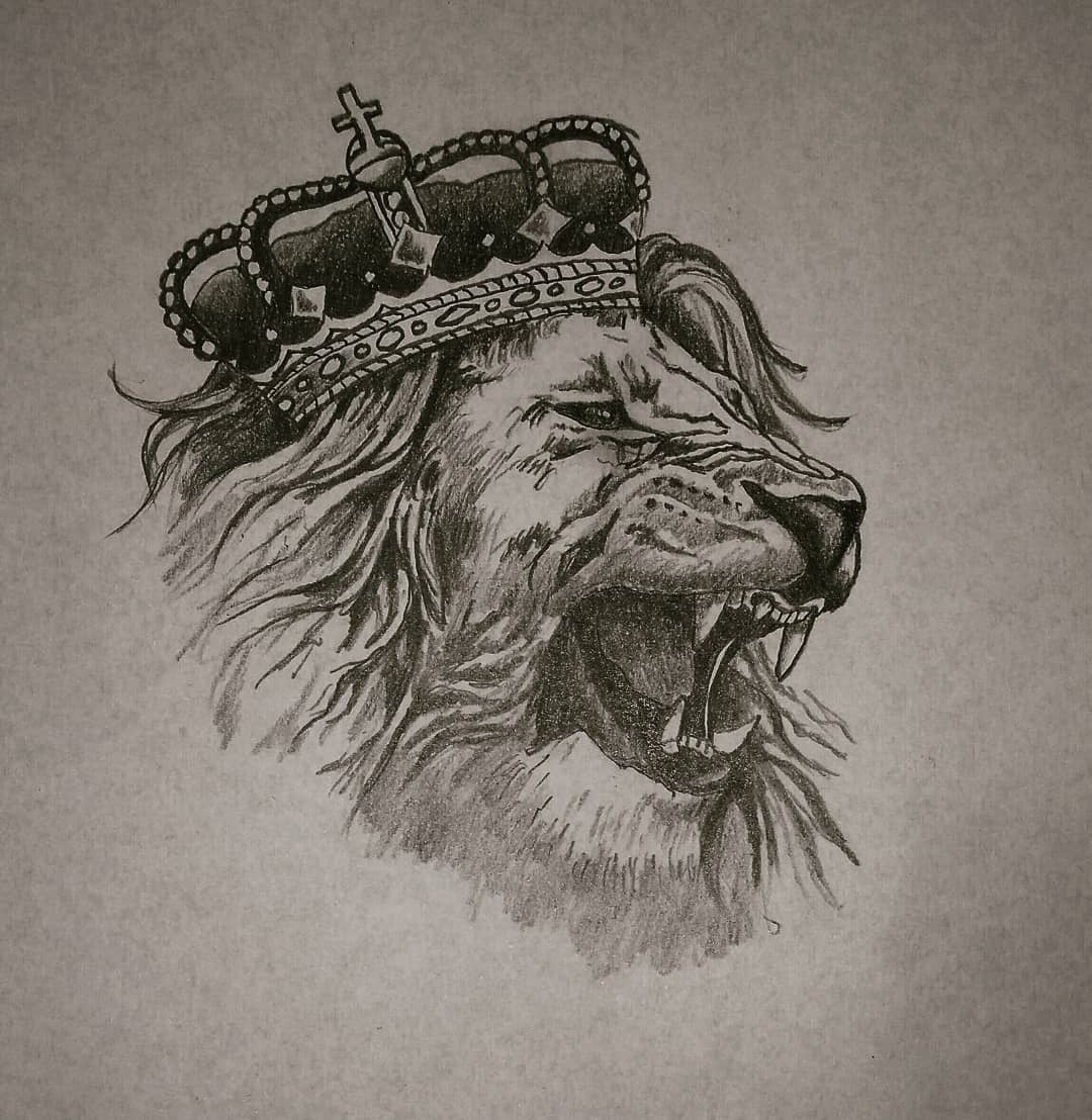 皇冠狮子纹身手稿